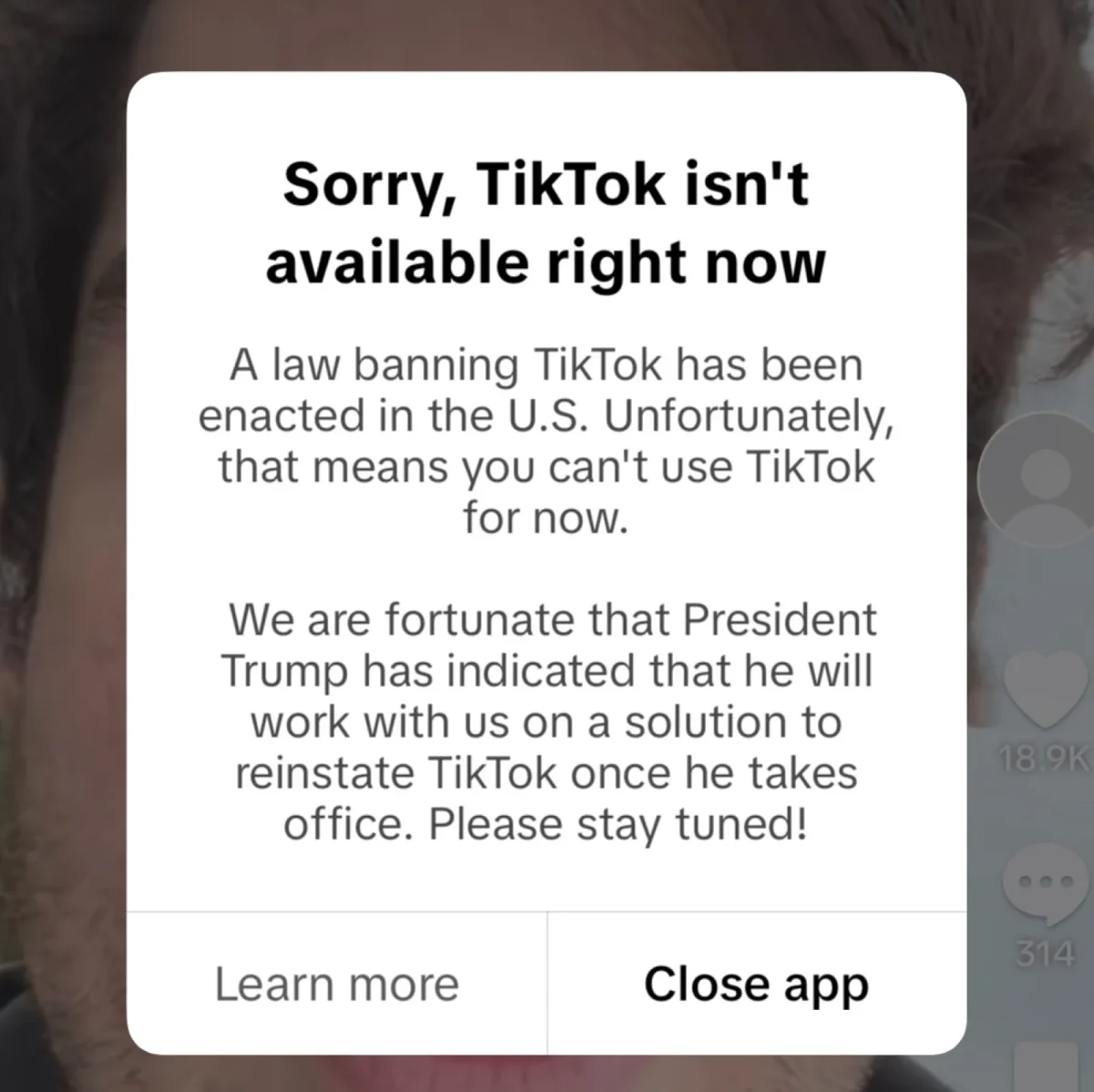 Message TikTok showed on the morning of January 19.